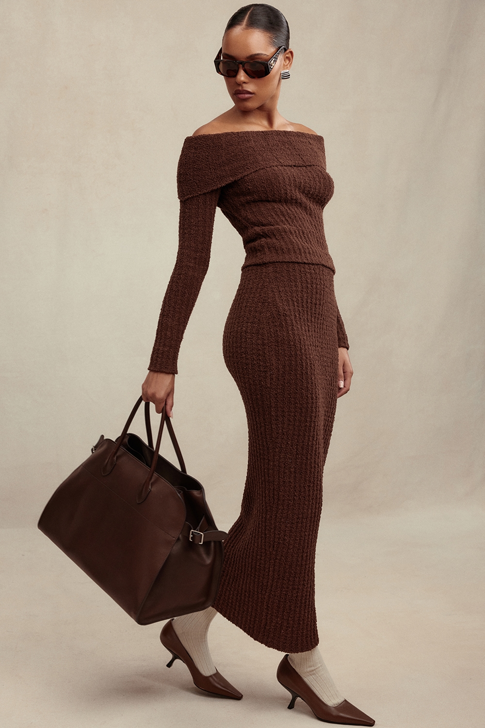 Sloane Chocolate Soft Cotton Boucle Maxi Skirt - SALE