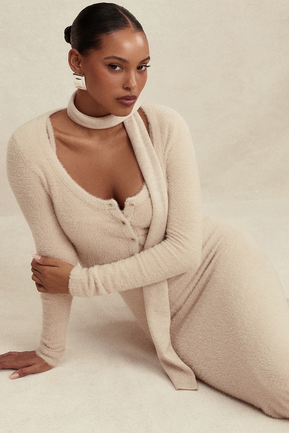 Fayette Beige Soft Fluffy Knit Maxi Dress - SALE