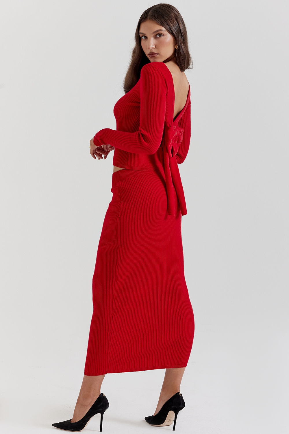 Lourdes Scarlet Cashmere Blend Maxi Skirt - SALE