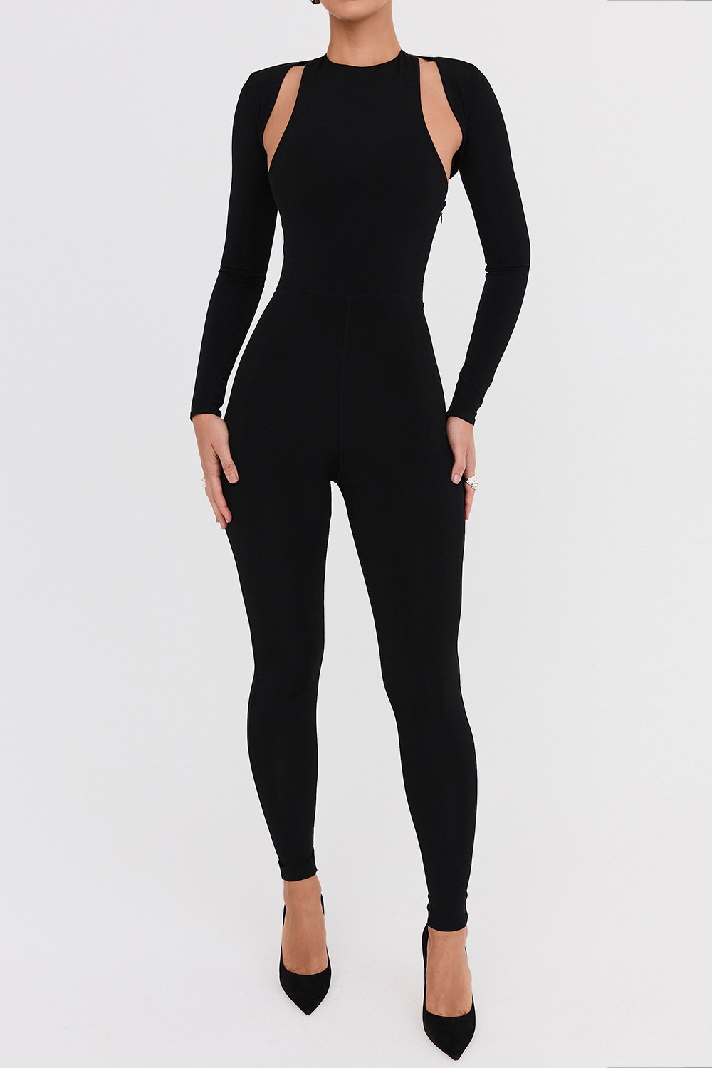 Mistress Rocks Black Lycra Jersey Jumpsuit With Shrug