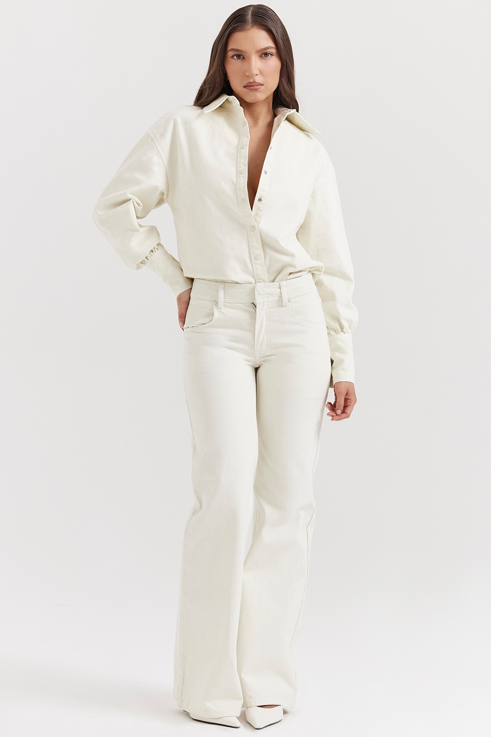 Marli Ivory Wide Leg Flared Jeans - SALE