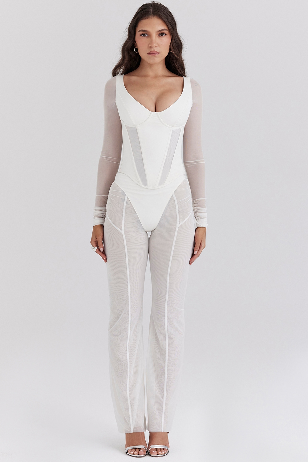 Avalon White Mesh High Waist Trousers - SALE