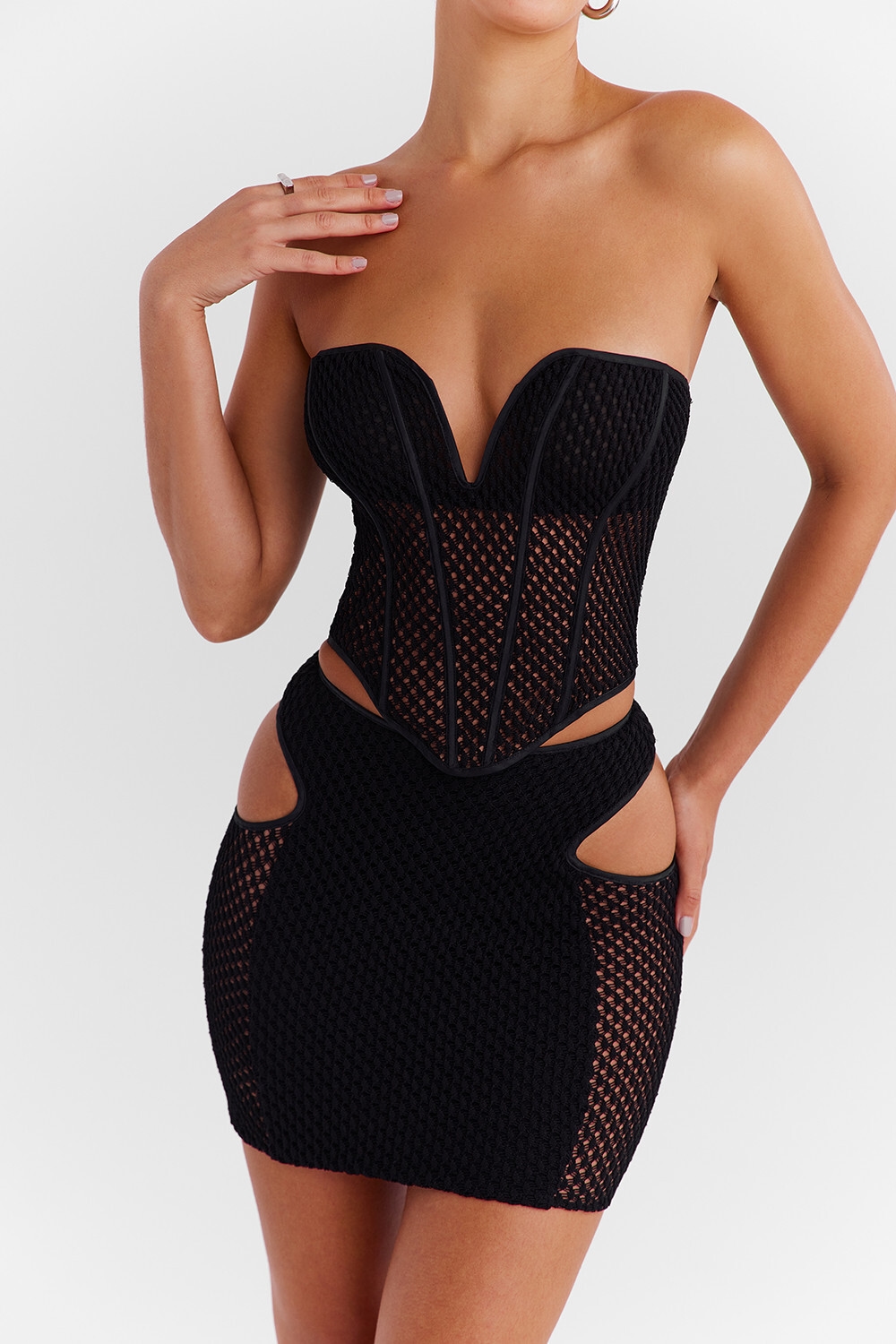 Mistress Rocks Black Knit Cutout Mini Skirt