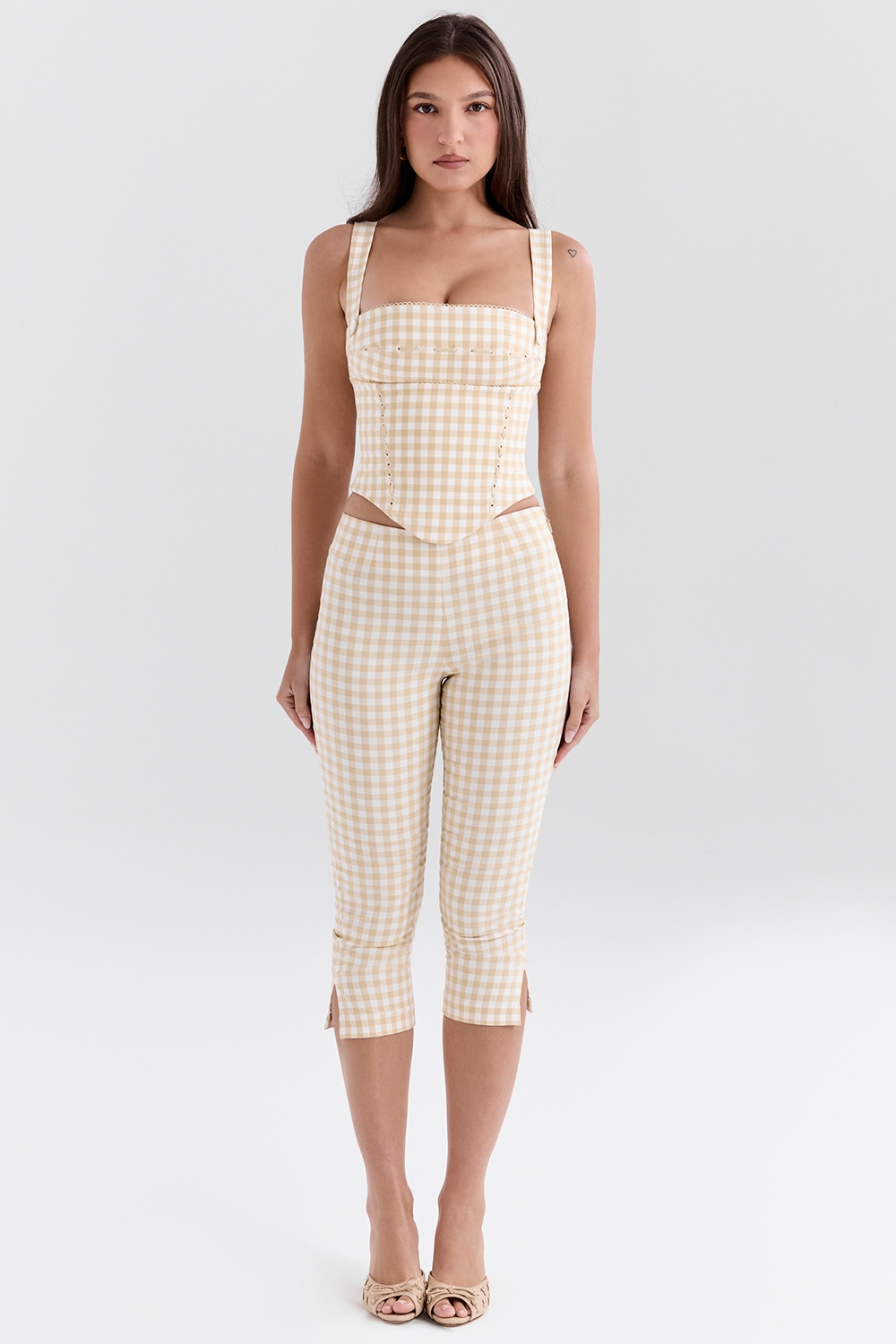 Carella Gingerbread Gingham Capri Trousers - SALE