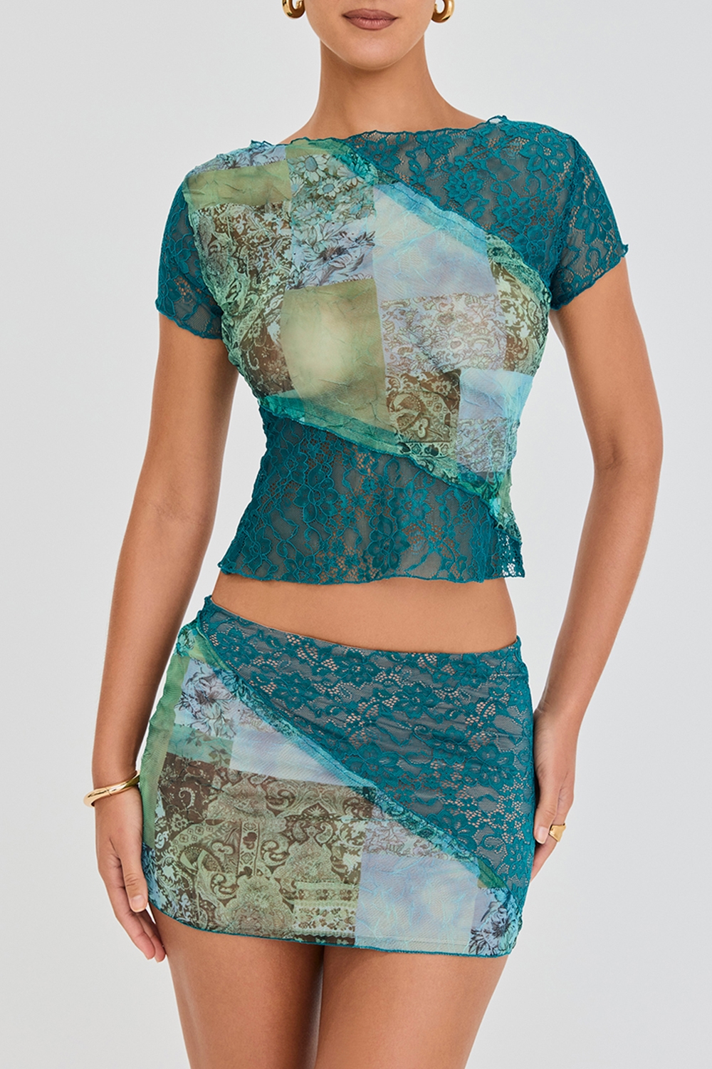 Mistress Rocks Ocean Teal Panelled Mini Skirt