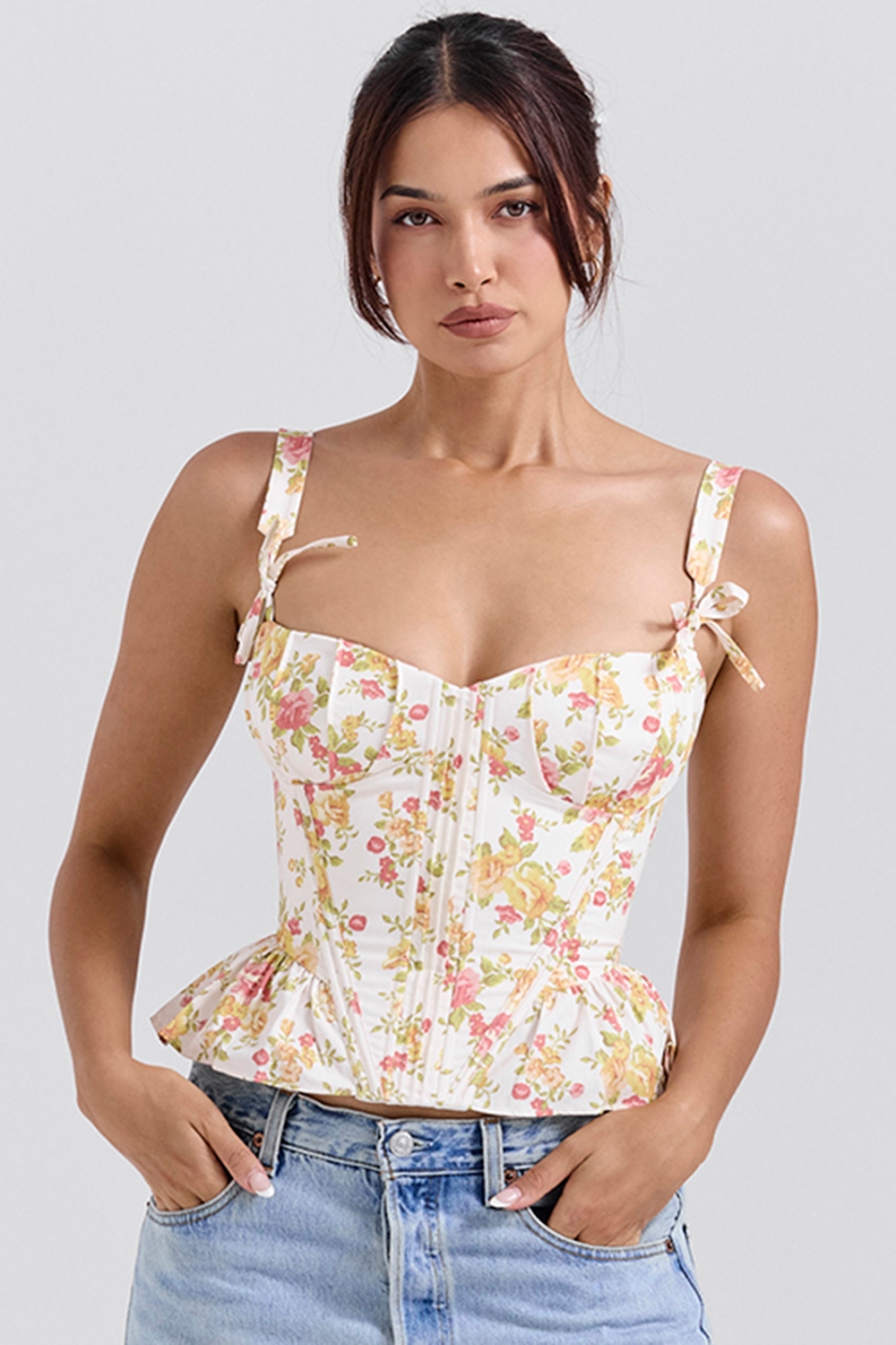Gigou Royal Rose Print Peplum Cotton Corset - SALE