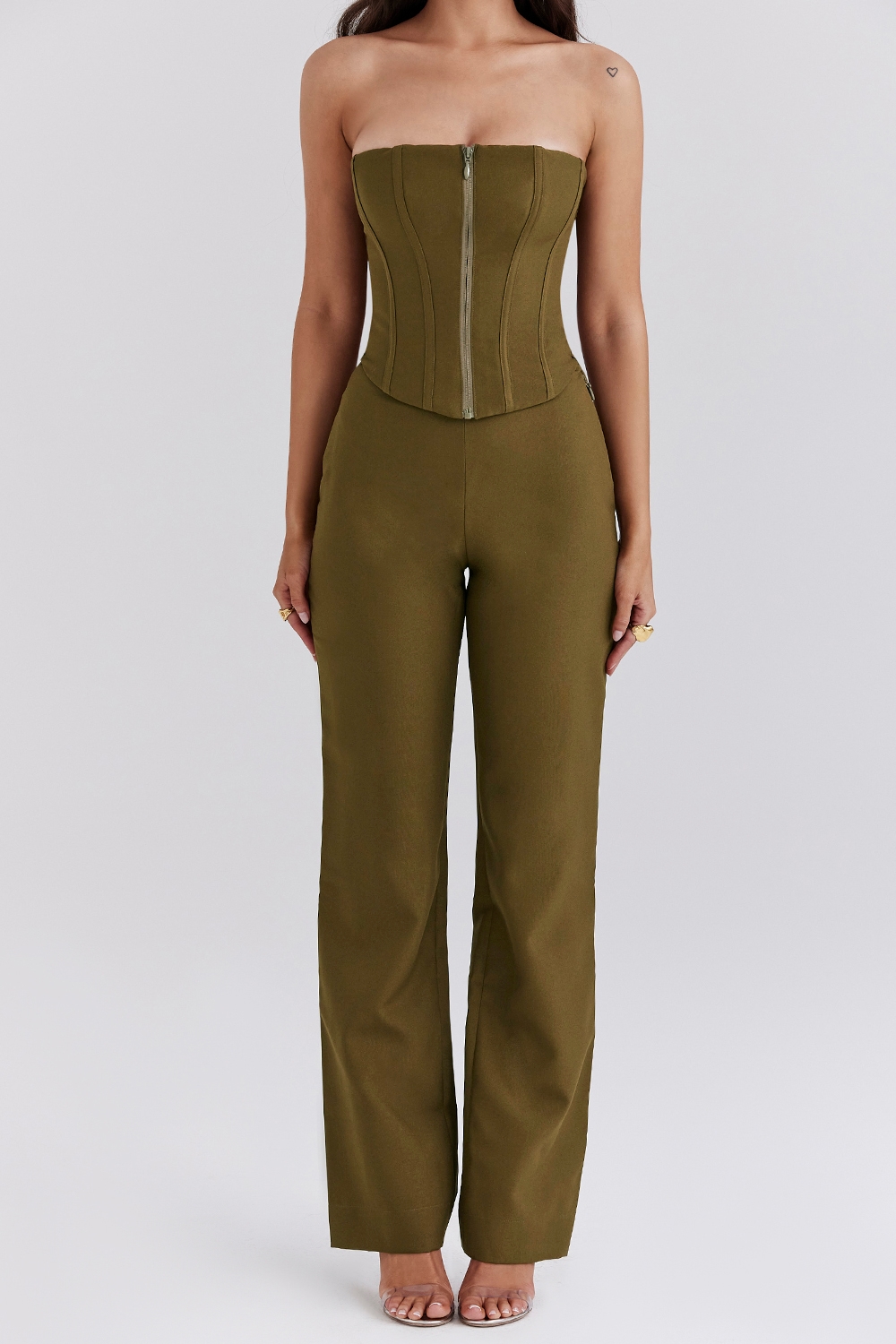 Mistress Rocks Khaki Strapless Jumpsuit