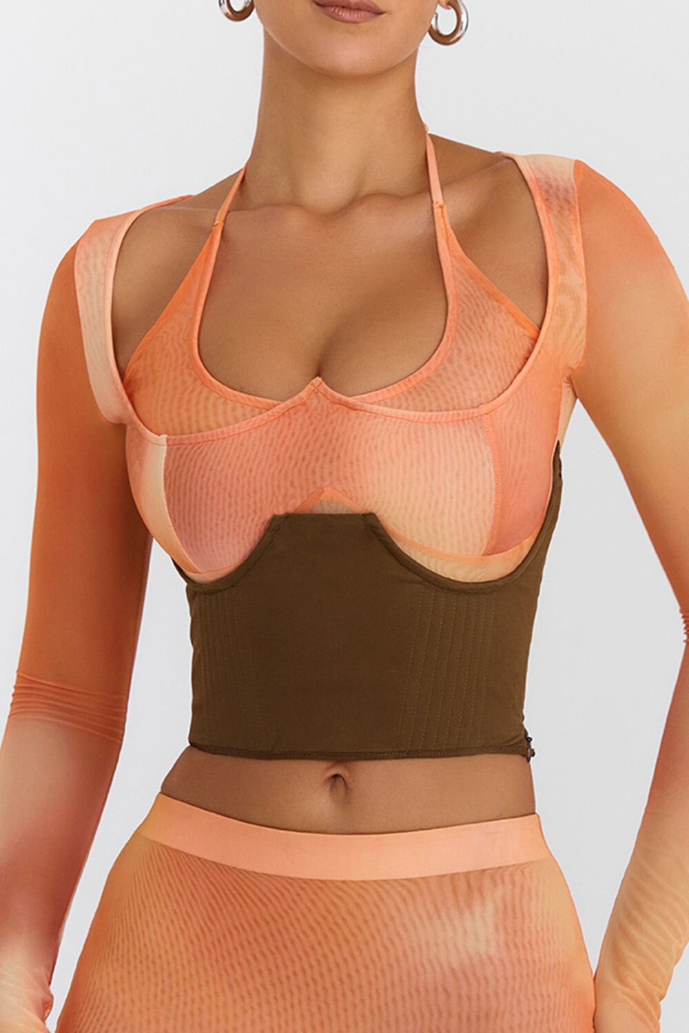 Mistress Rocks Orange Ombre Top With Lace Up Back Corset