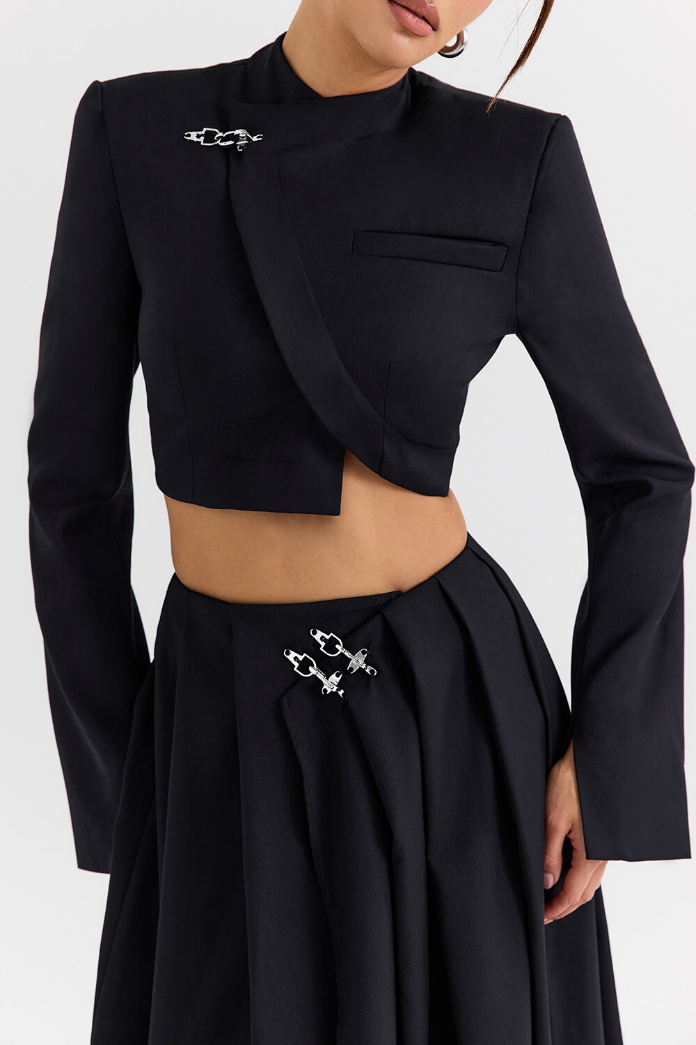 Mistress Rocks Black Cropped Wrap Front Jacket