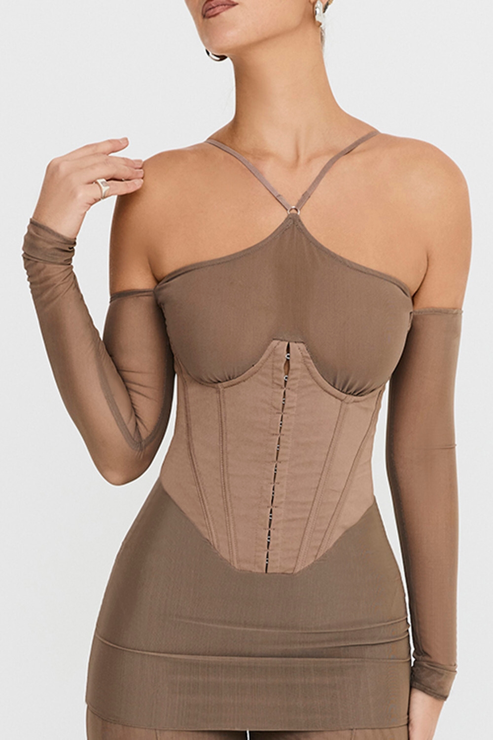 Mistress Rocks Dusty Brown Corset Mini Dress