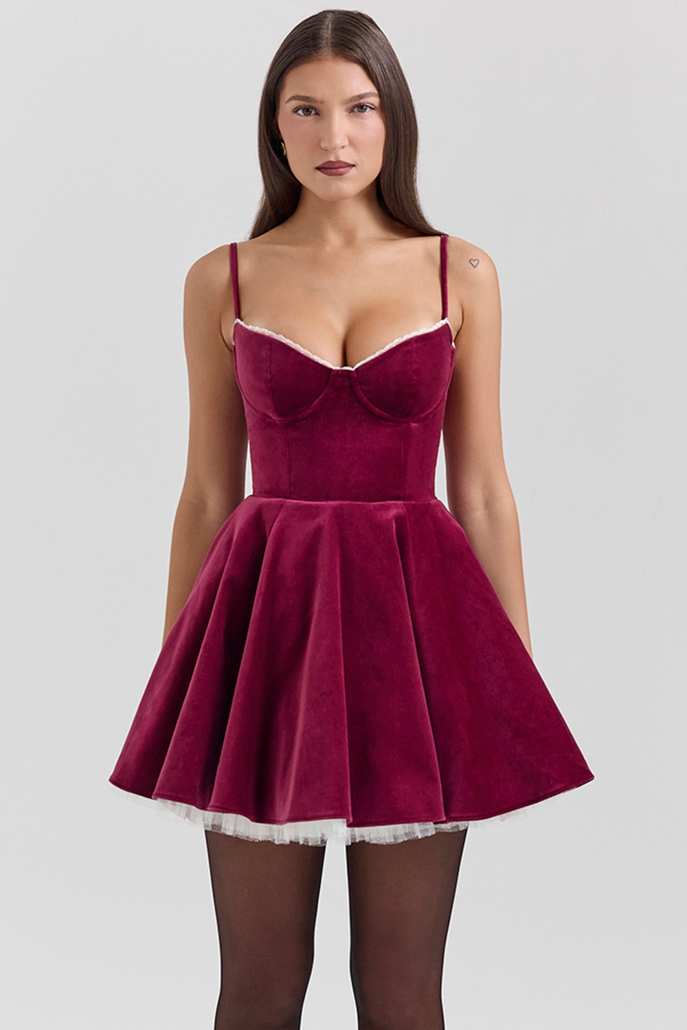 Minimoiselle Burgundy Velvet Tulle Mini Dress - SALE