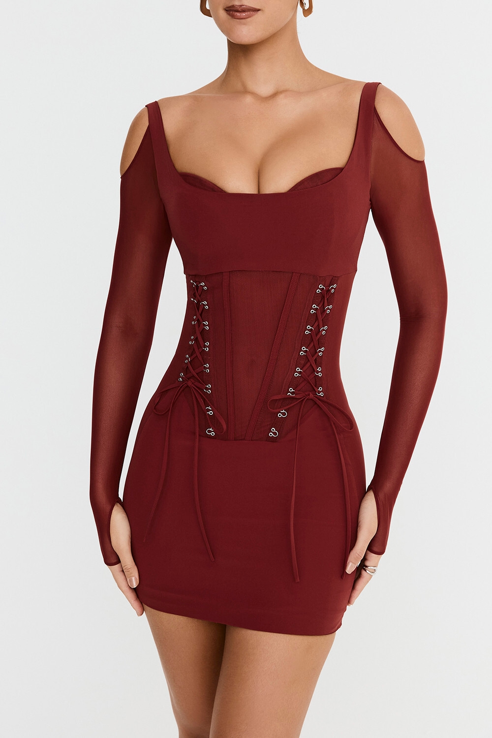 Mistress Rocks Dark Cherry Lace Up Corset Mini Dress