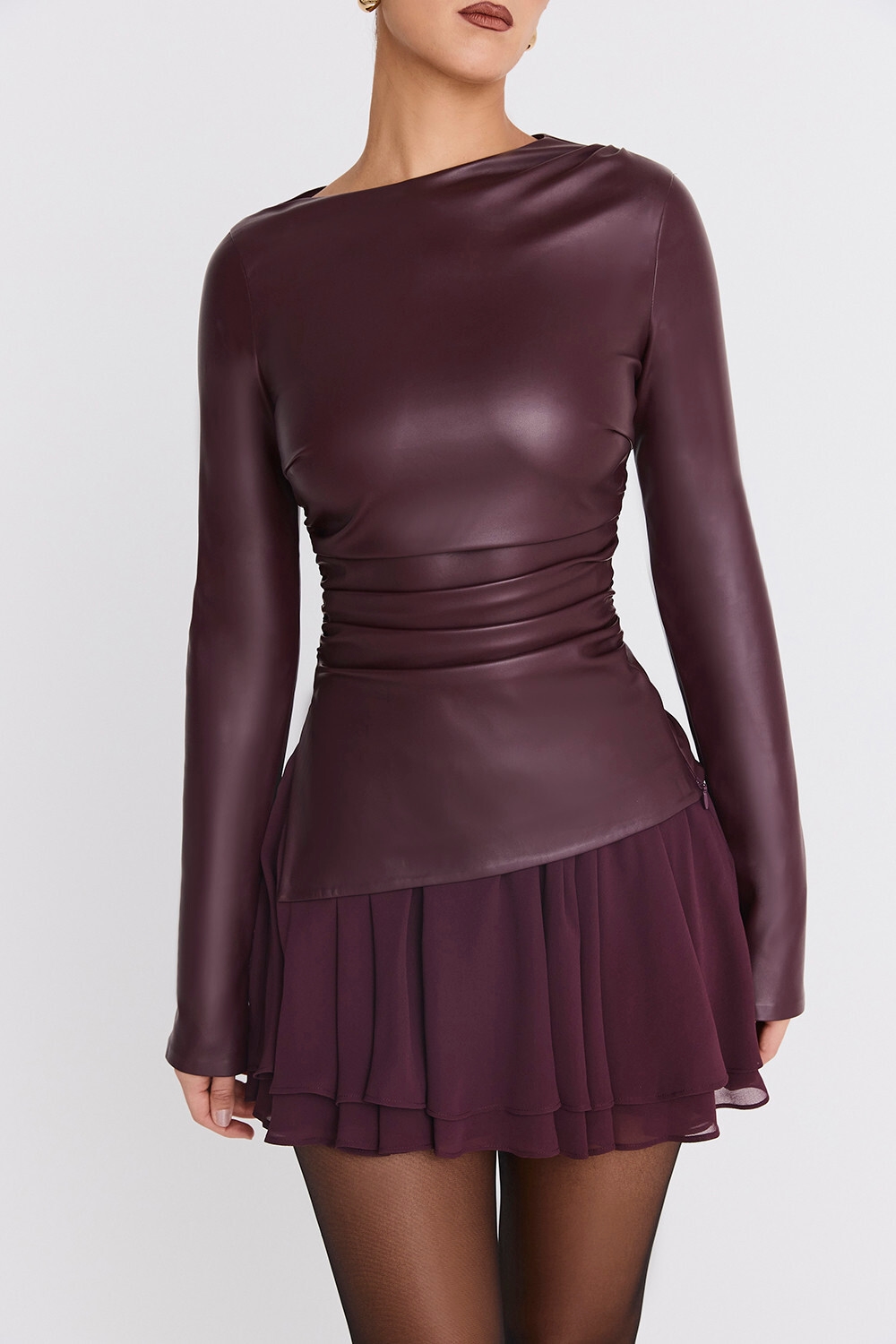 Mistress Rocks Dark Plum Floaty Layered Mini Skirt