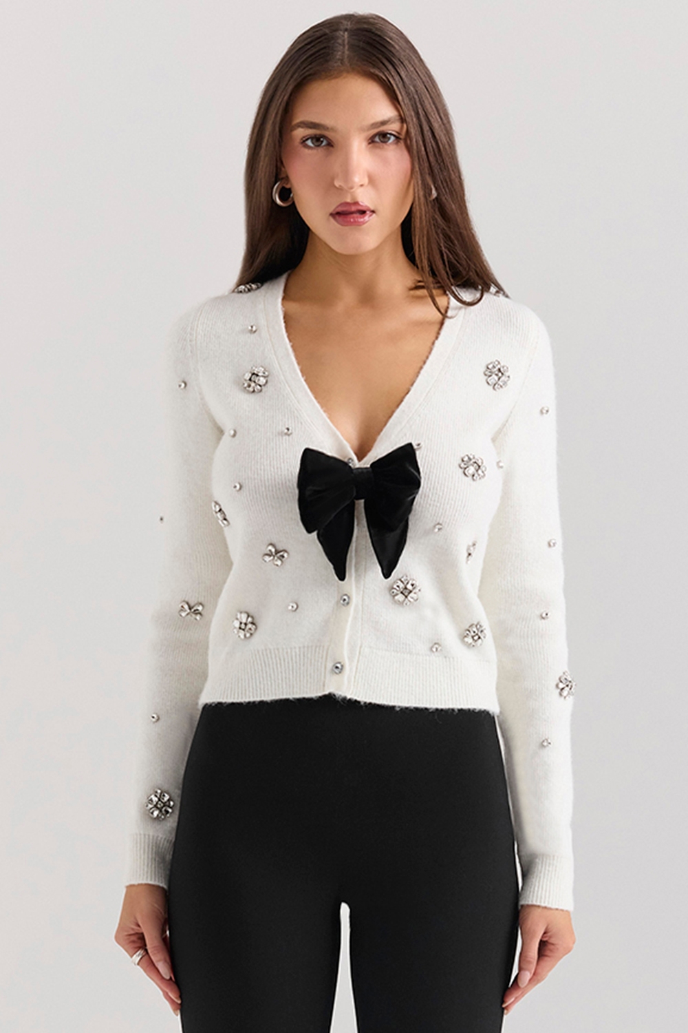 Beaubella Ivory Soft Mohair Embellished Cardigan - SALE