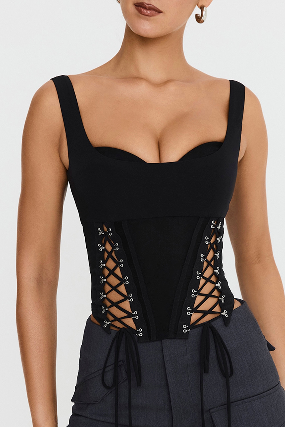 Mistress Rocks Black Lace Up Corset Top