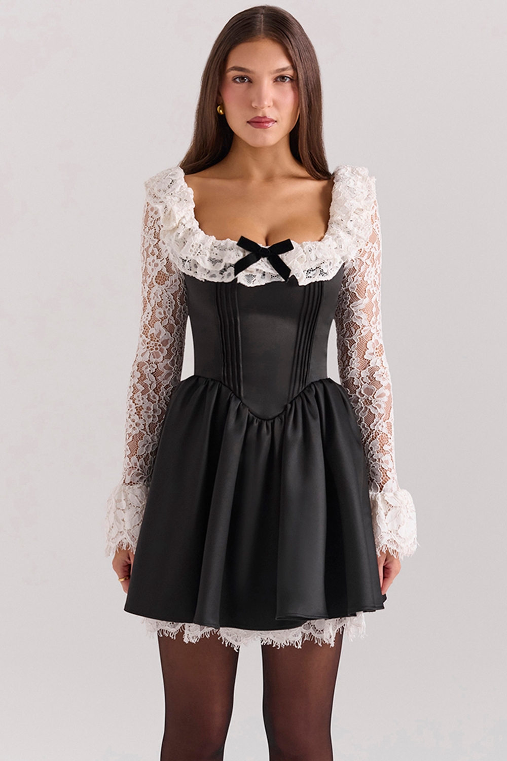 Cleora Black Lace Ruffle Mini Dress - SALE