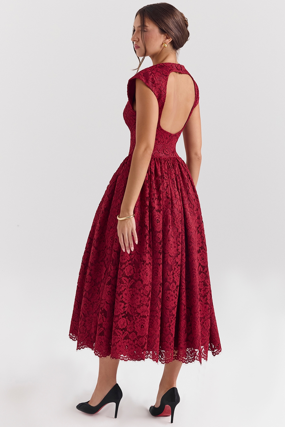 Debutante Berry Lace Backless Midi Dress - SALE