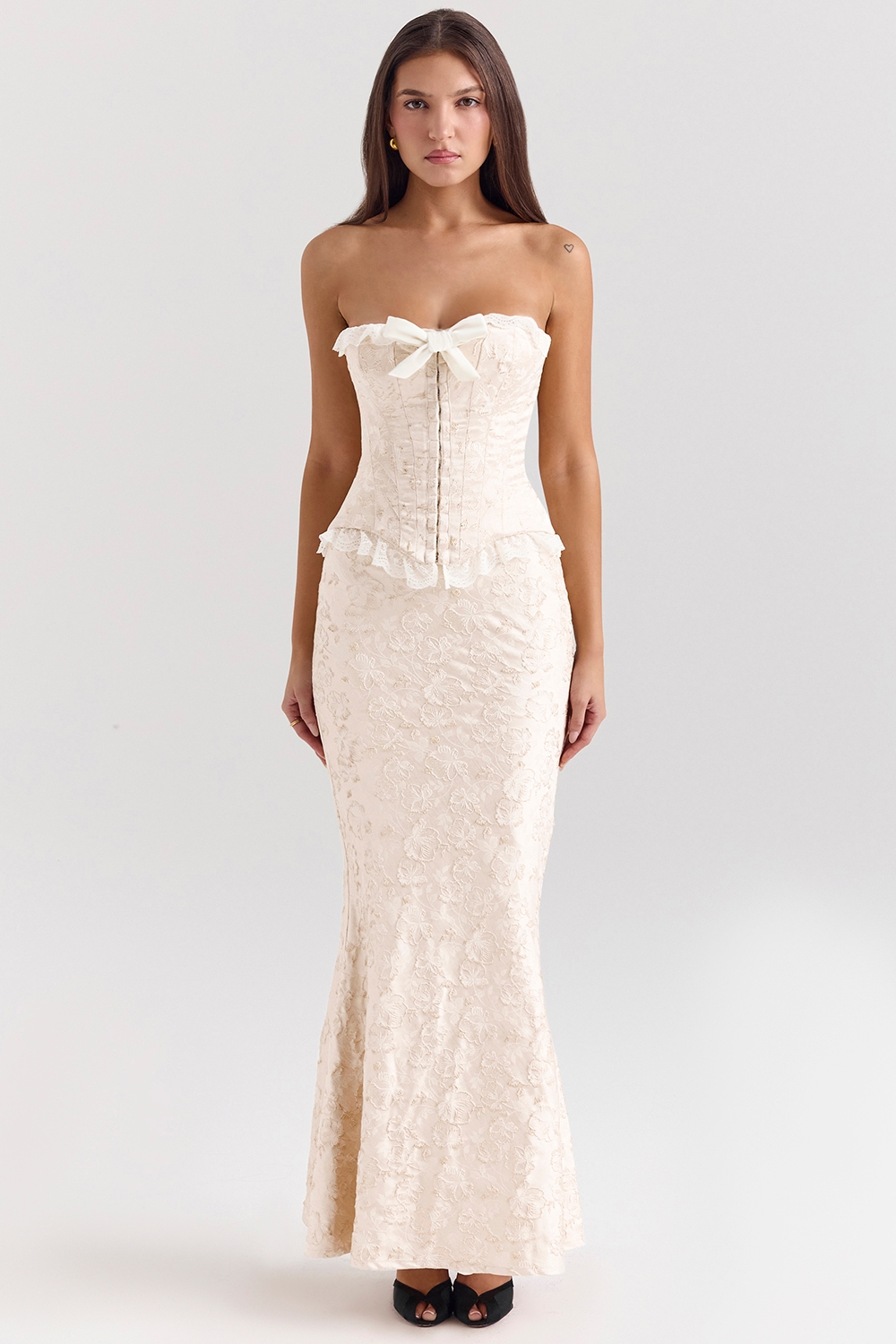 Mara Ivory Metallic Jacquard Maxi Skirt - SALE
