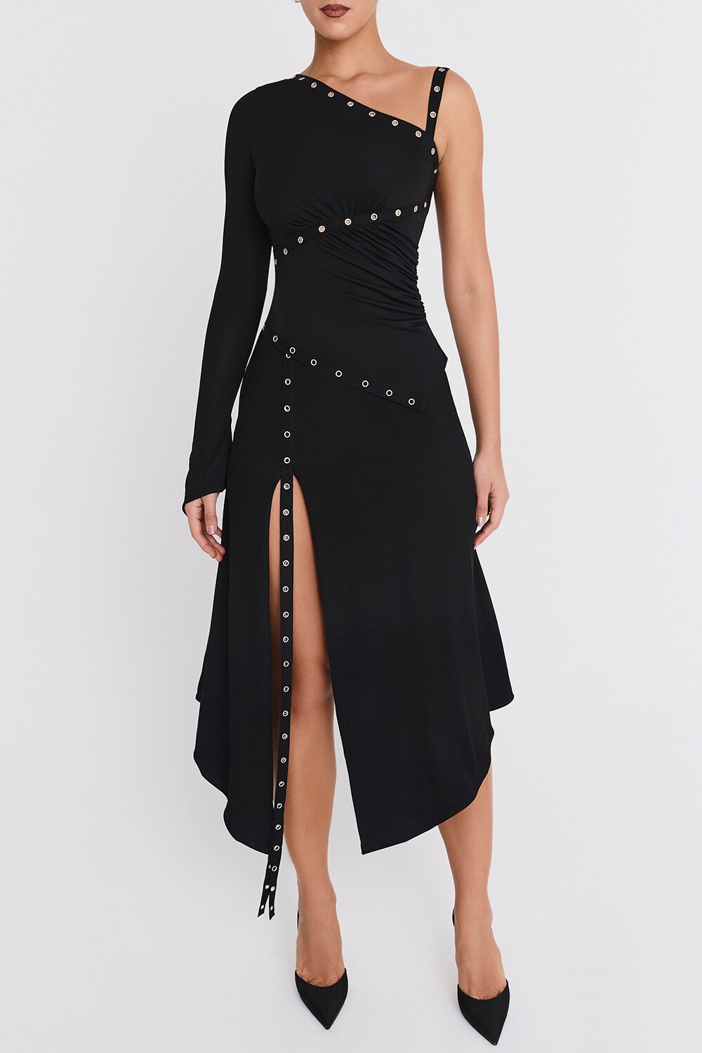 Mistress Rocks Black Eyelet Trim Midi Skirt