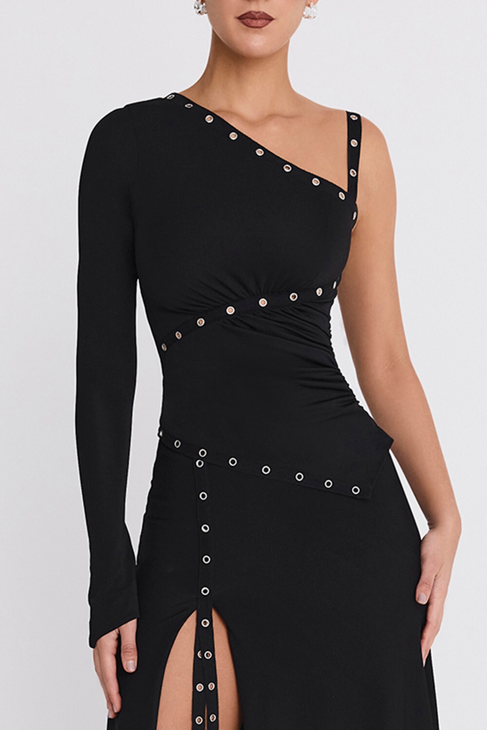 Mistress Rocks Black Eyelet Trim One Sleeve Top