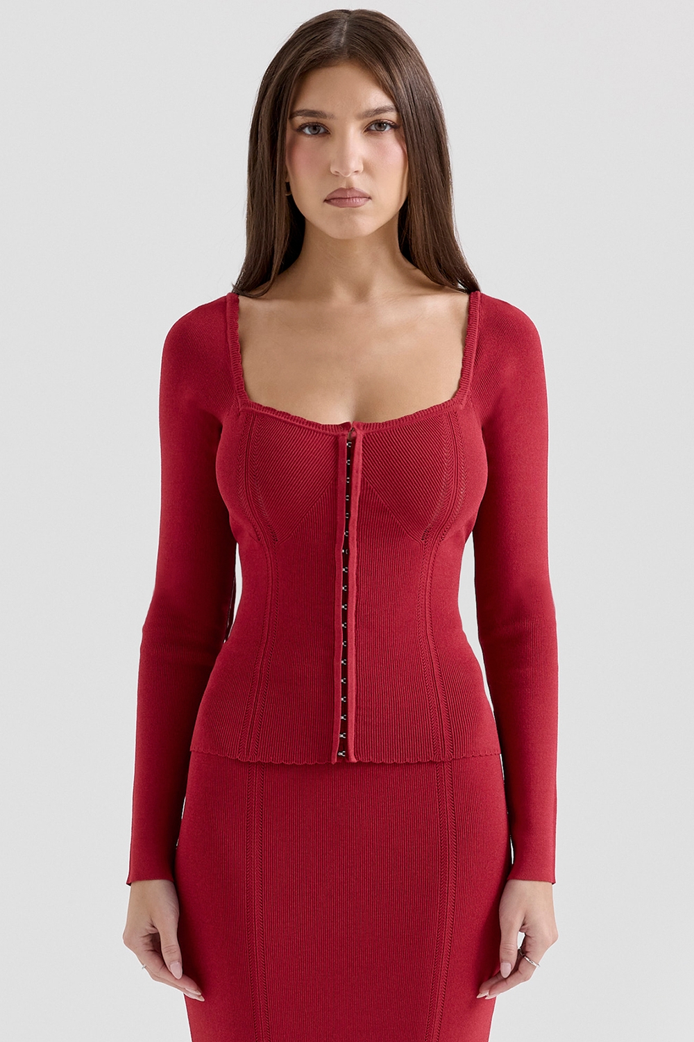 Agatha Red Knitted Long Sleeve Top - SALE