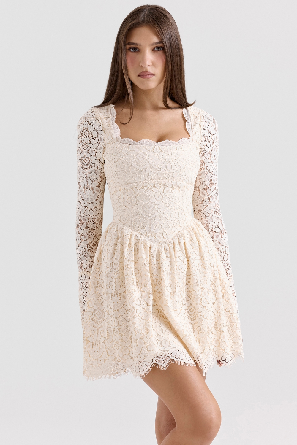 Fae Cream Lace Long Sleeve Mini Dress - SALE