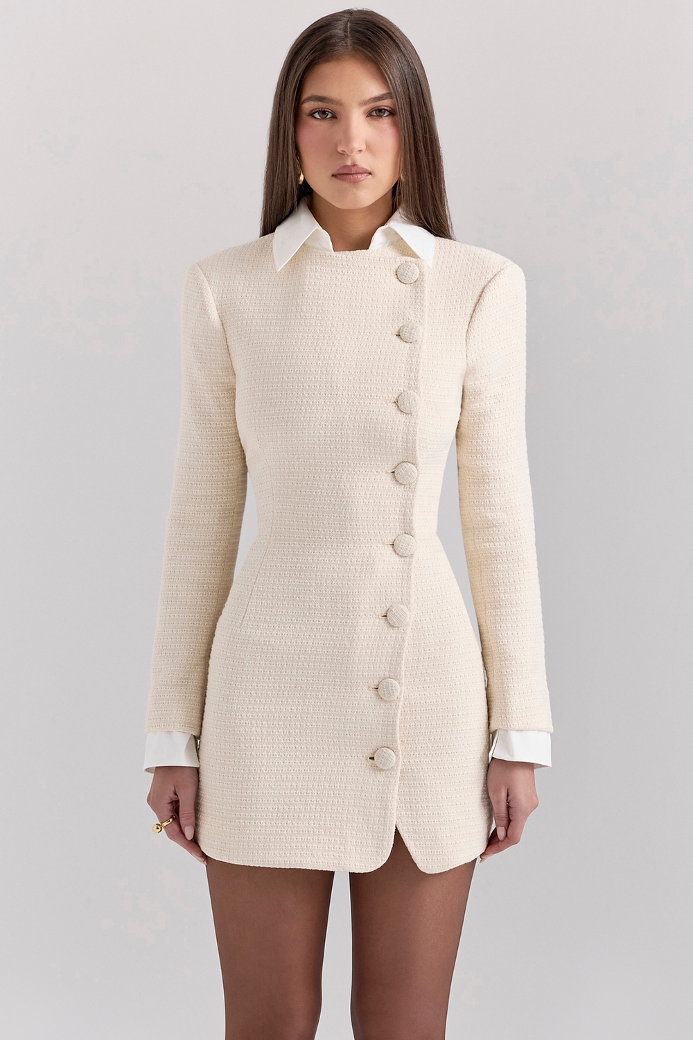 Leoni Cream Boucle Tweed Mini Dress - SALE
