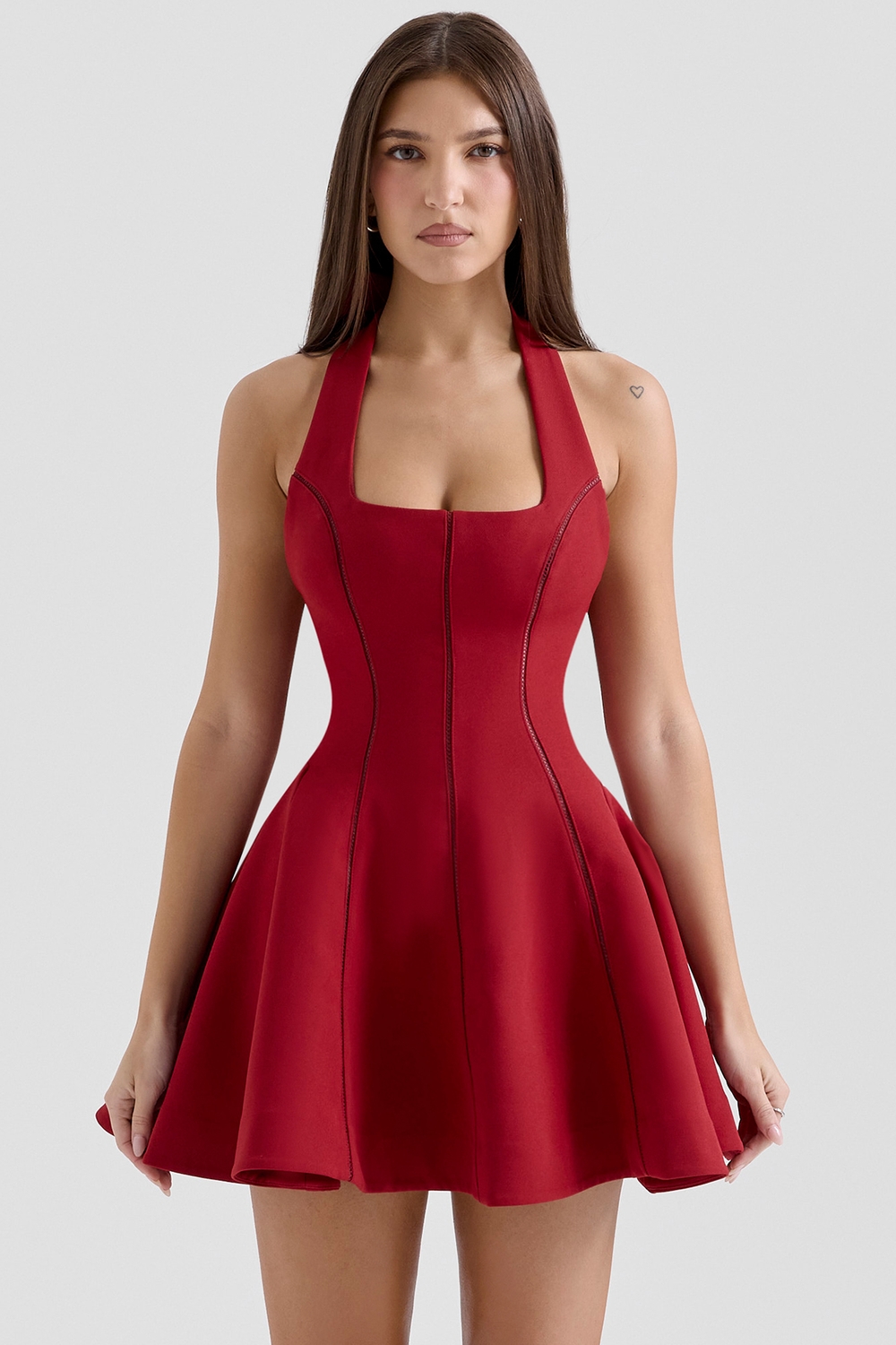 Loulette Red Halter Neck Bow Mini Dress - SALE