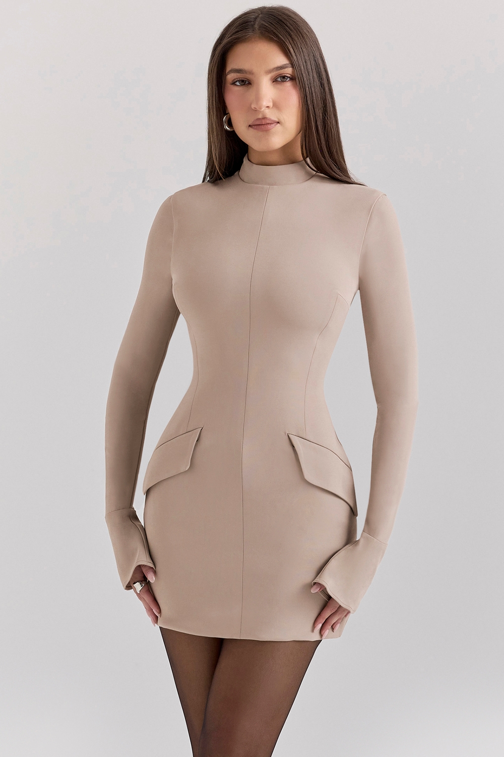 Mahalia Taupe Long Sleeve Mini Dress - SALE
