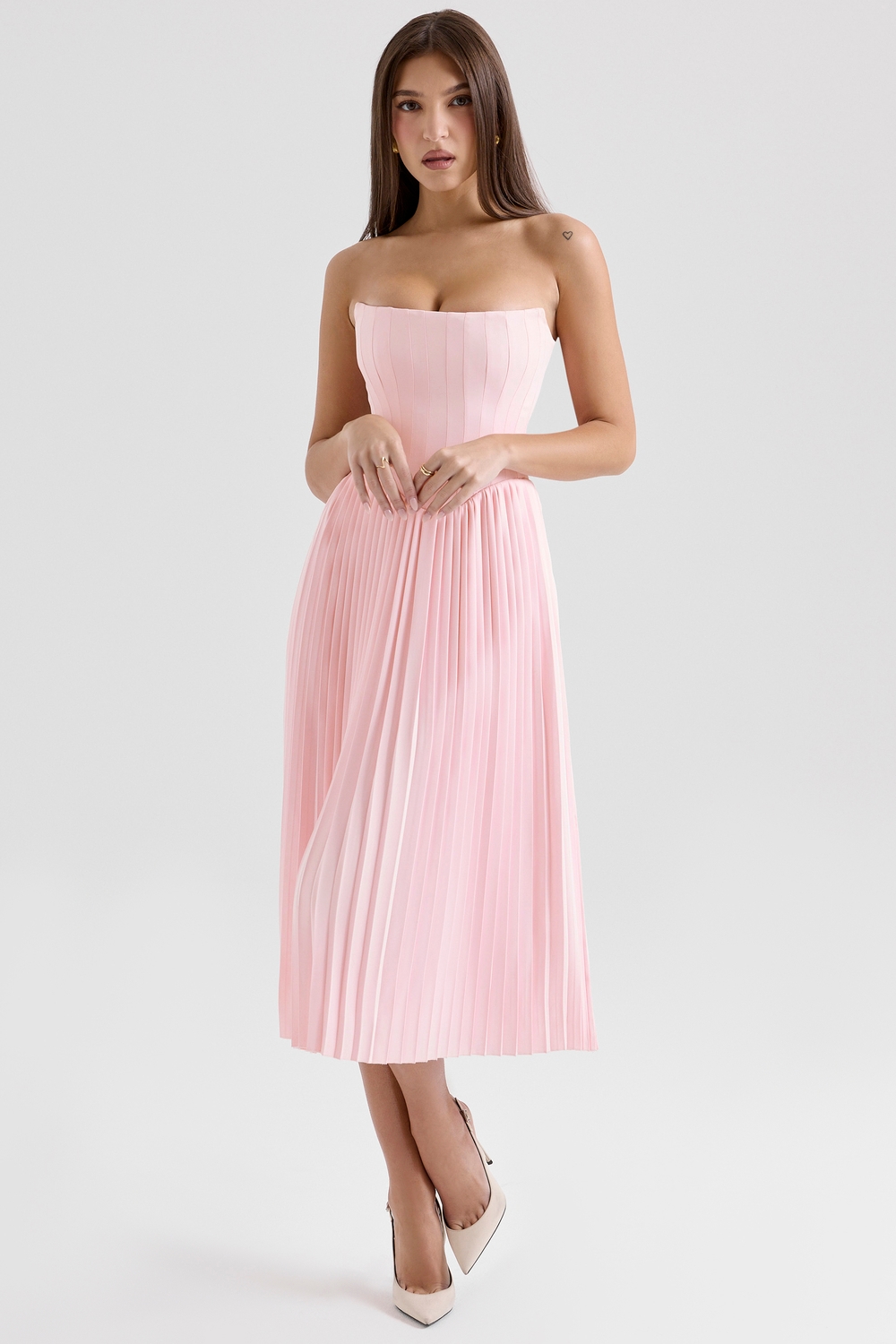 Marci Pink Pleated Midi Corset Dress - SALE