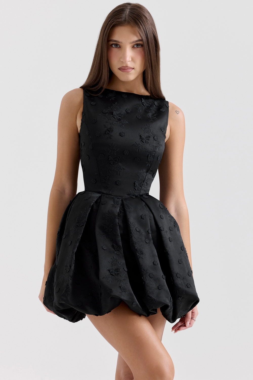 Melika Black Backless Embroidered Mini Puffball Dress - SALE