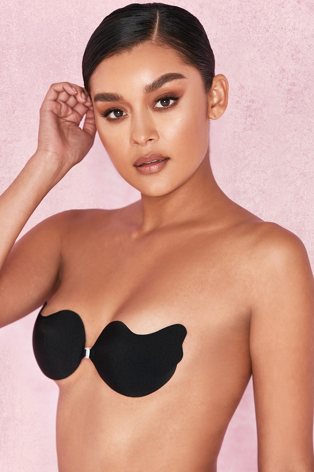 V Front Fastening Moulded Microfibre  Bra - Black