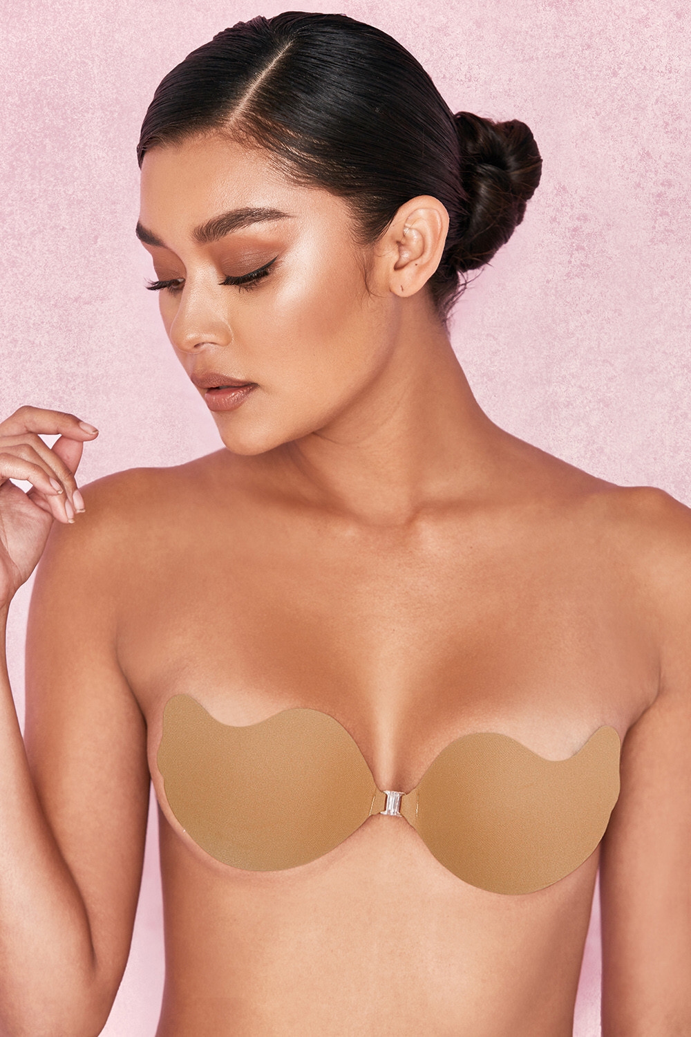 V Front Fastening Moulded Microfibre  Bra - Caramel