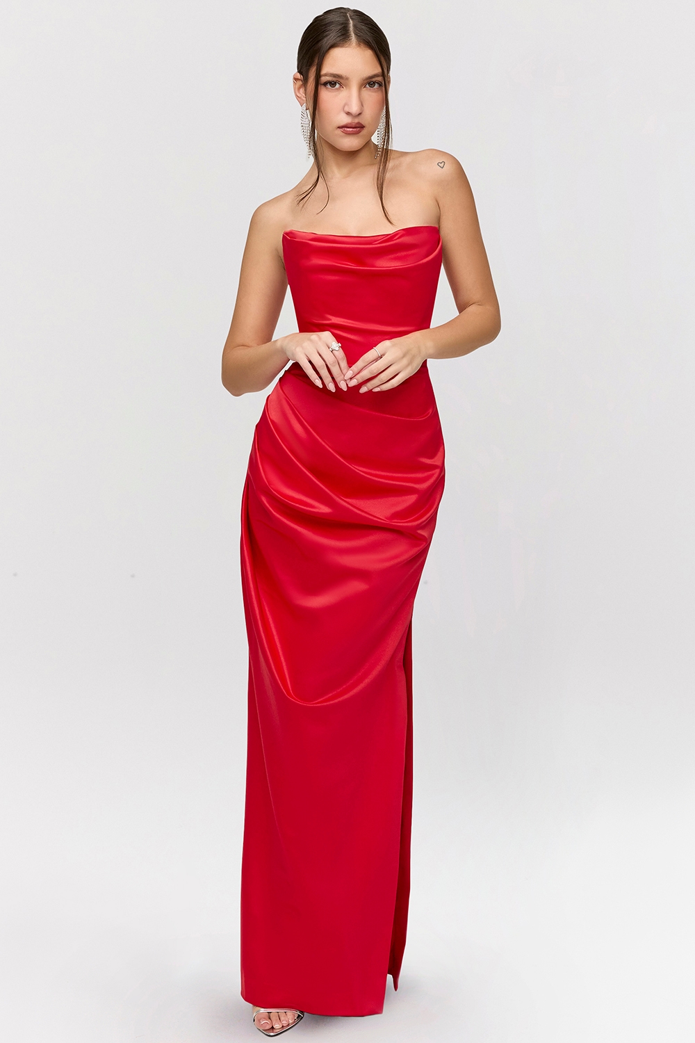 Adrienne Scarlet Satin Strapless Gown