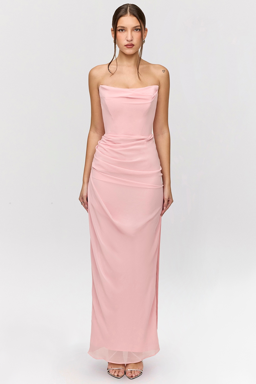 Adrienne Pink Quartz Georgette Strapless Gown