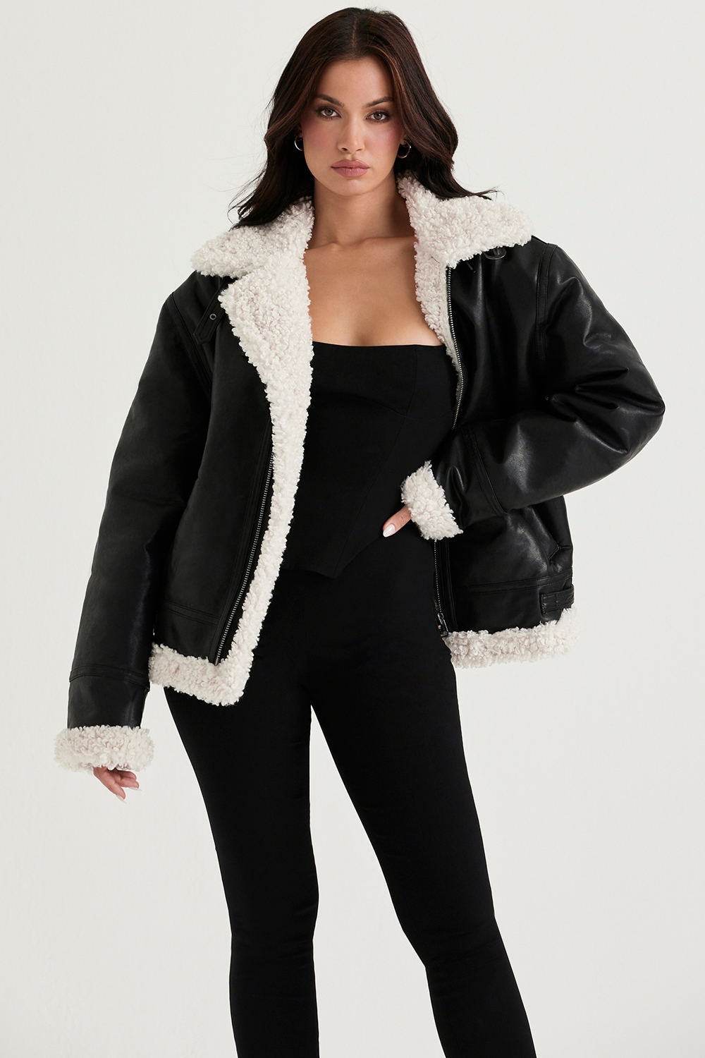 Madden Black Vegan Shearling Aviator Jacket - SALE