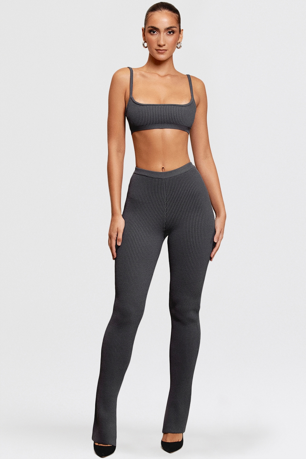 Mitzi Dark Grey Ribbed Knit Leggings - SALE