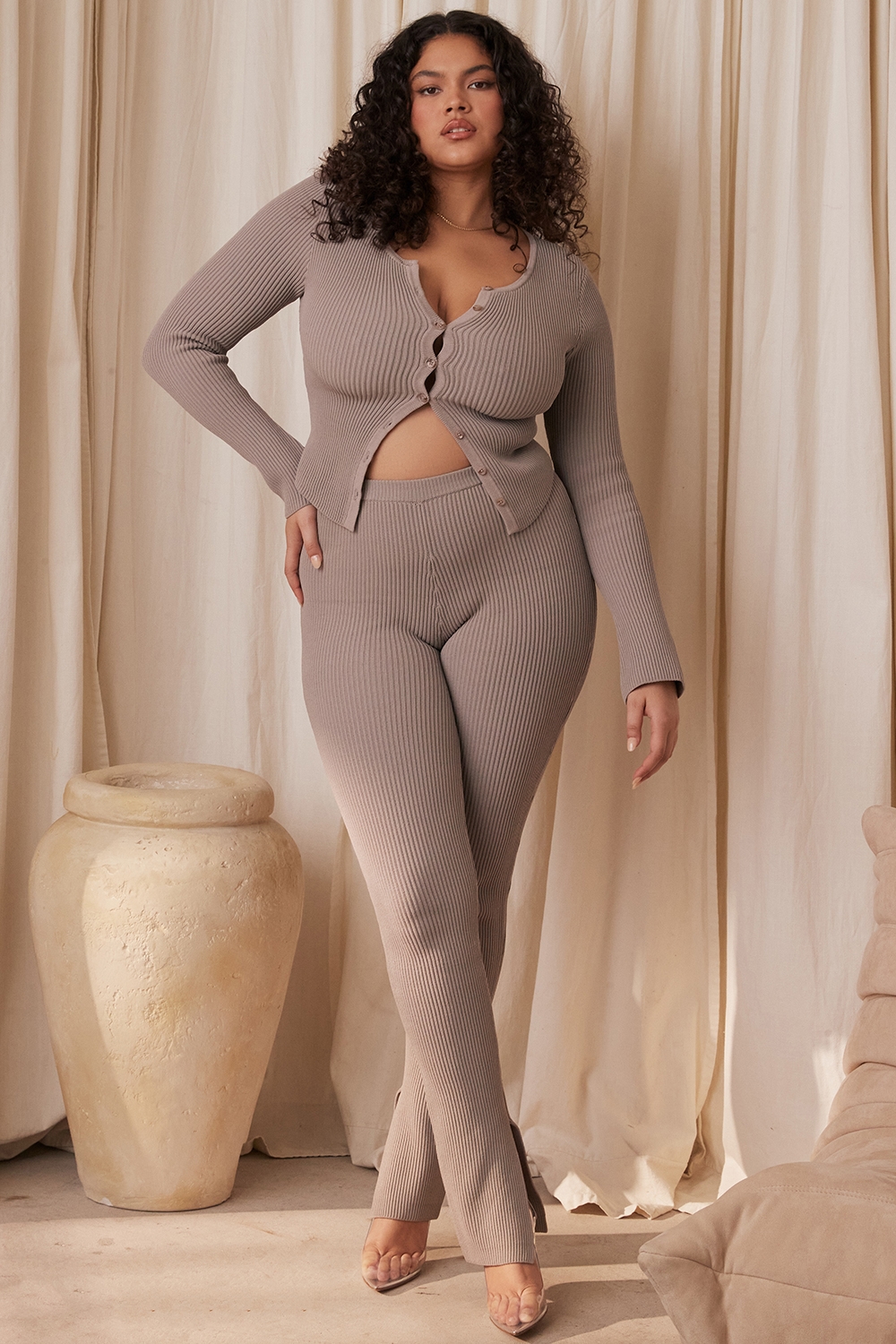 Mitzi Taupe Ribbed Knit Leggings - SALE