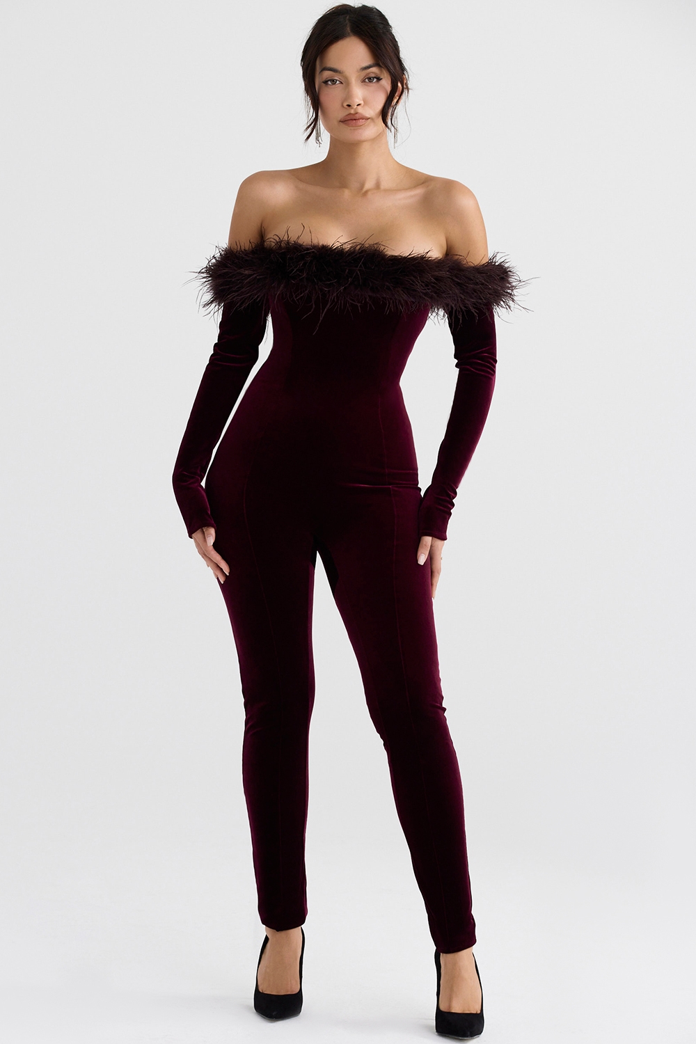 Salima Black Cherry Velvet Jumpsuit - SALE