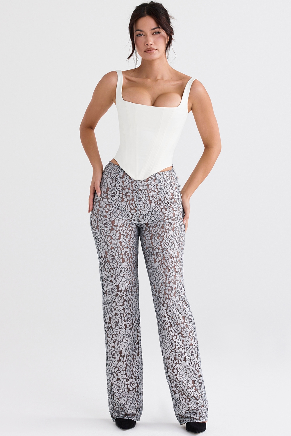 Mara Silver Metallic Lace Trousers - SALE
