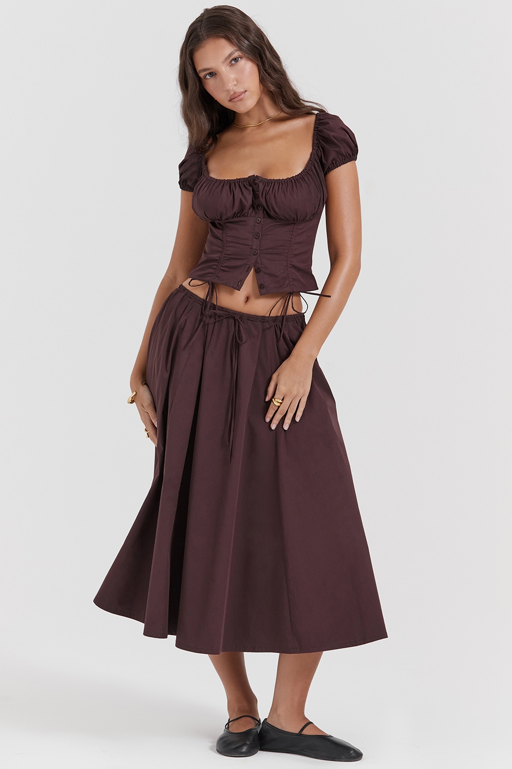 Cora Rich Brown Gathered Midi Skirt - SALE