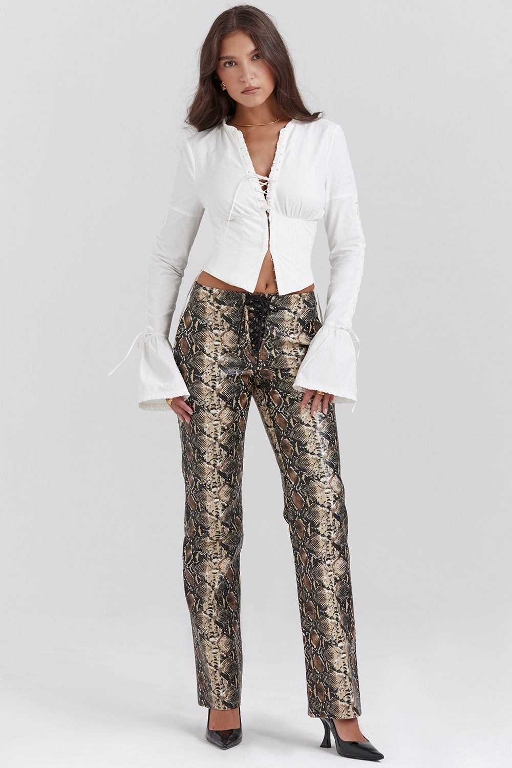 Serina Snake Print Vegan Leather Trousers - SALE