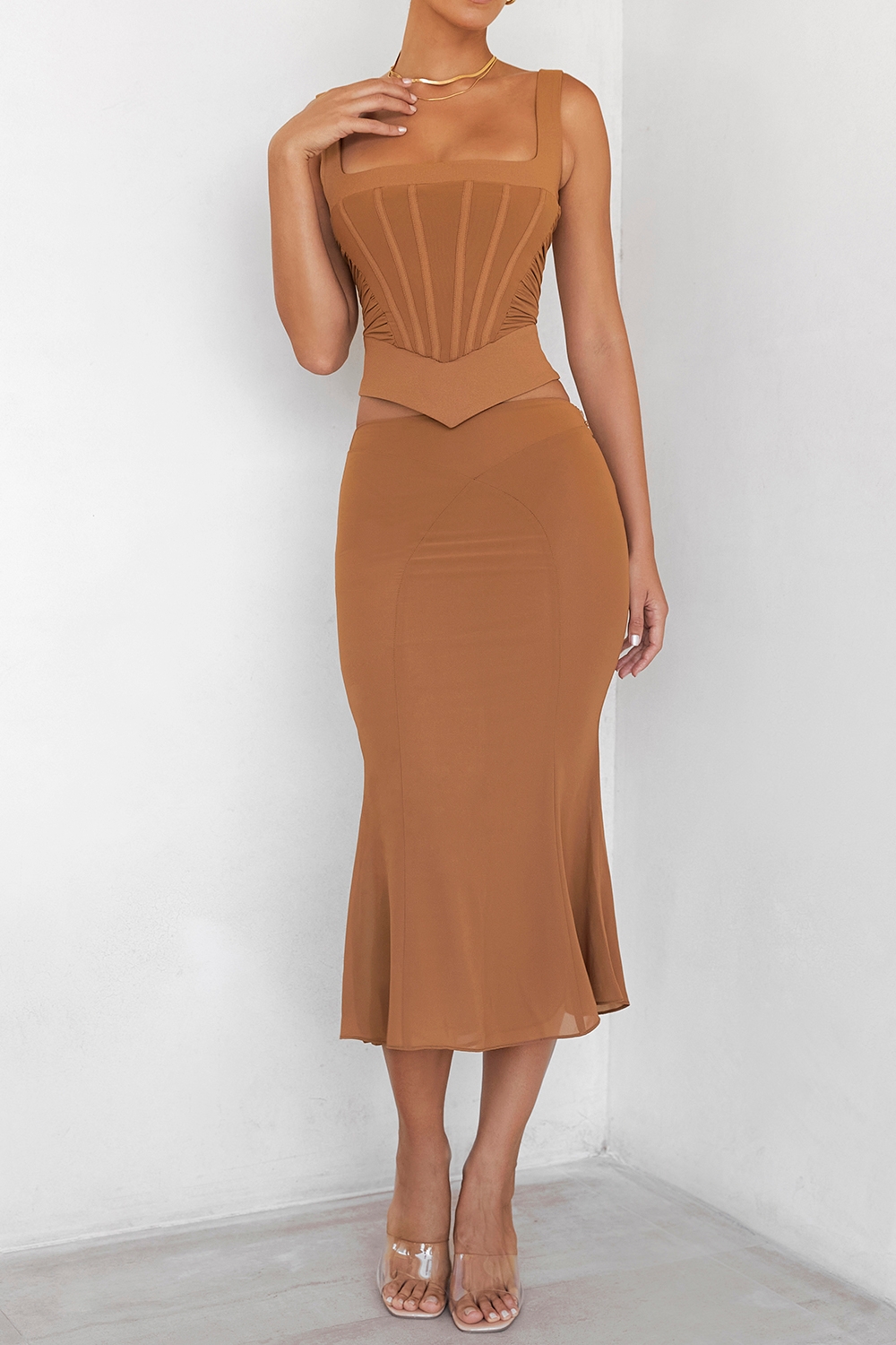 Mistress Rocks Caramel Midi Skirt With Brief-2