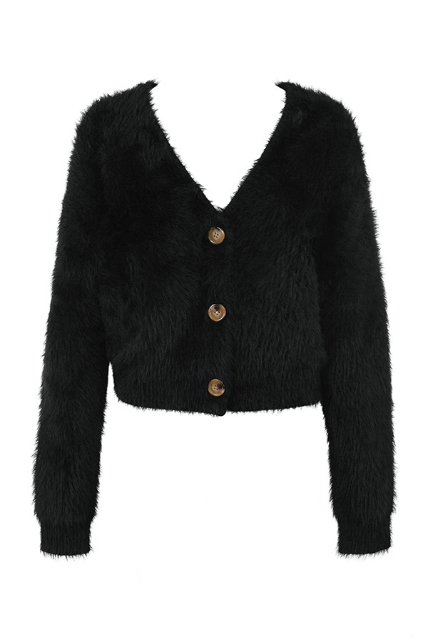 Mistress Rocks Black Fluffy Soft Knit Cardigan-7