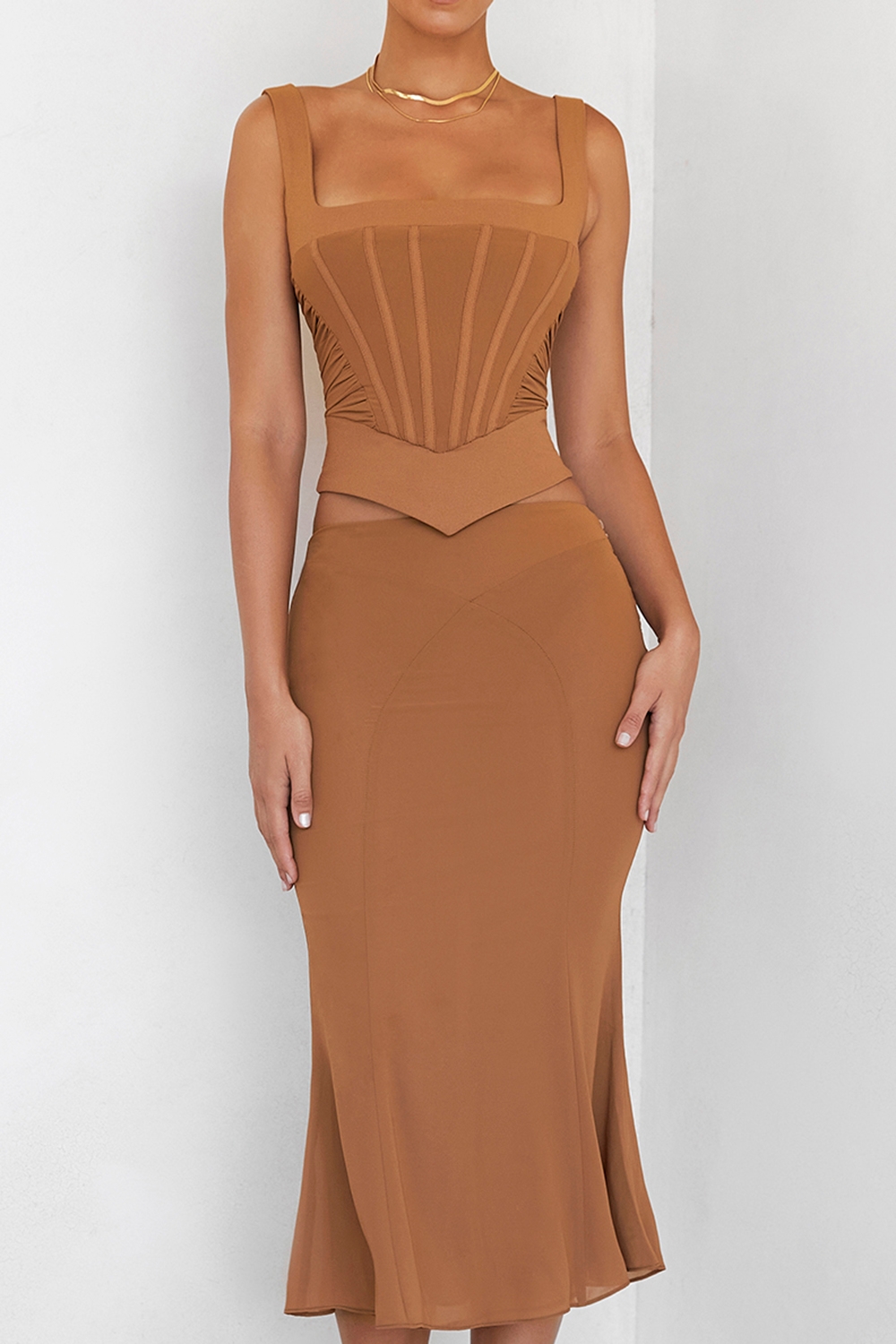 Mistress Rocks Caramel Midi Skirt With Brief-0