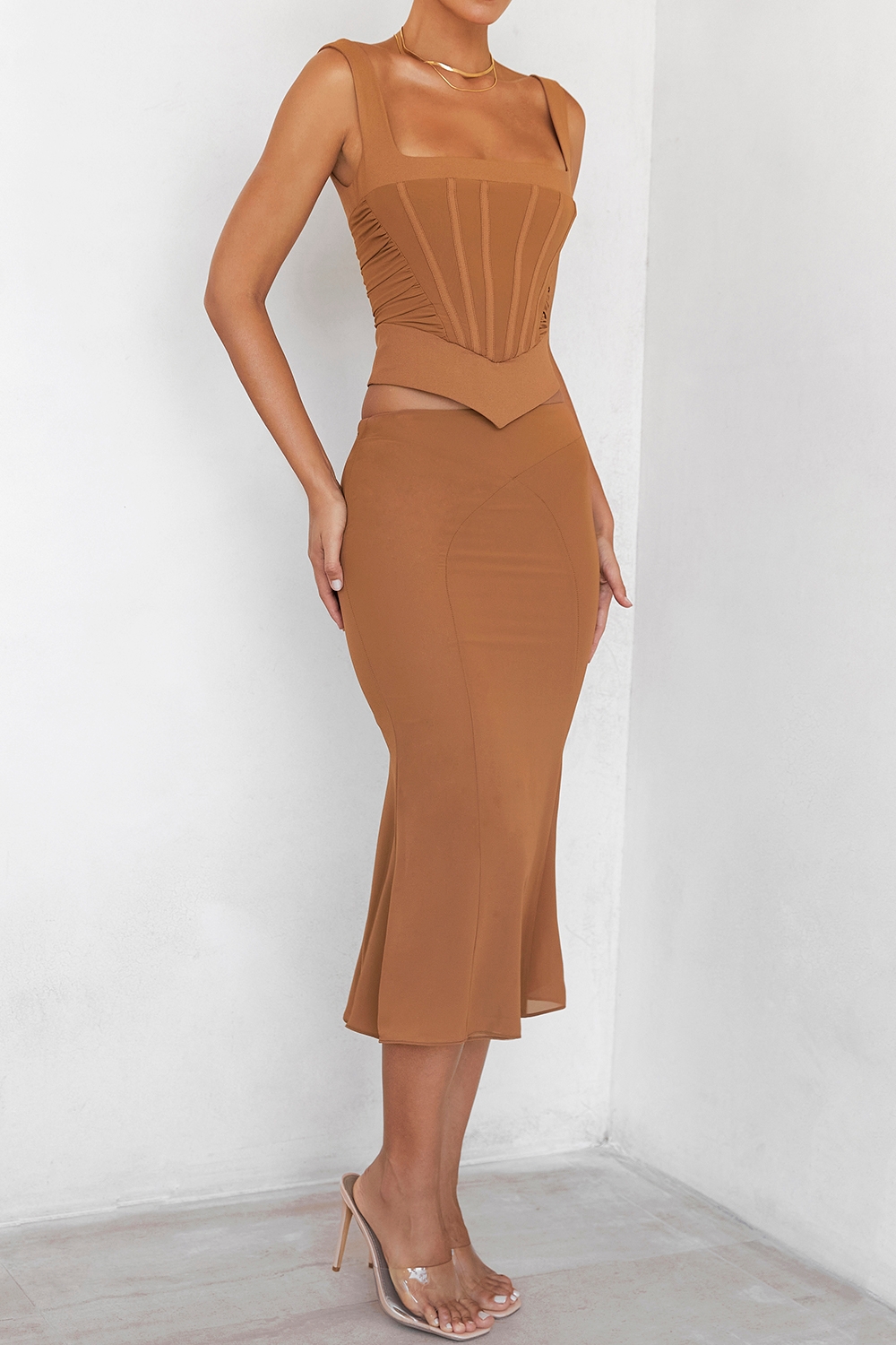 Mistress Rocks Caramel Midi Skirt With Brief-3