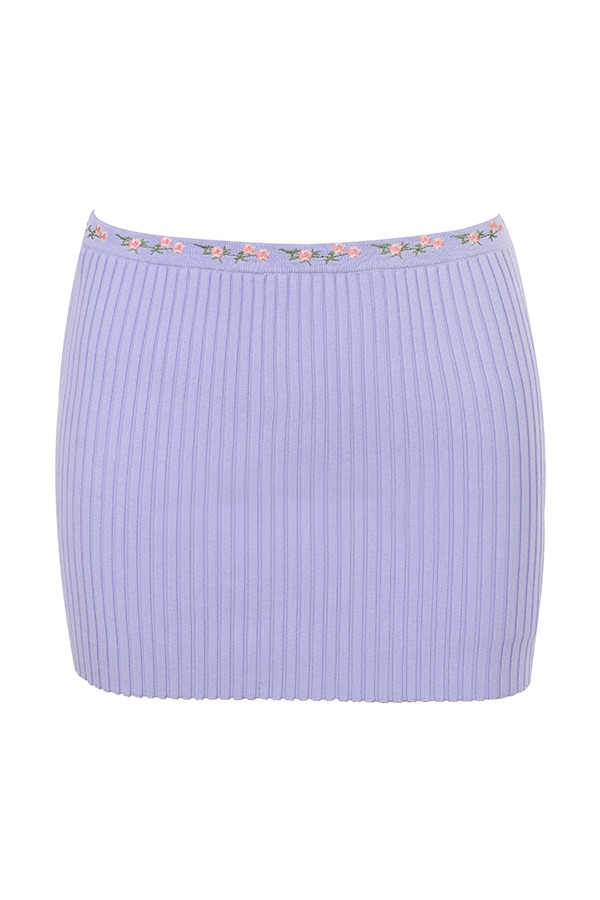 Mistress Rocks Lavender Embroidered Knit Mini Skirt-11