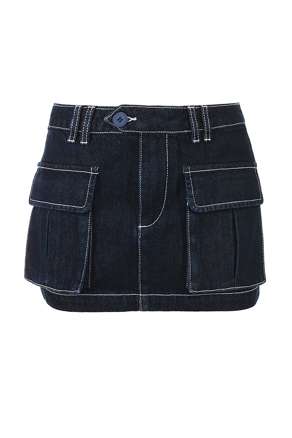 Mistress Rocks Dark Blue Denim Cargo Skirt-11